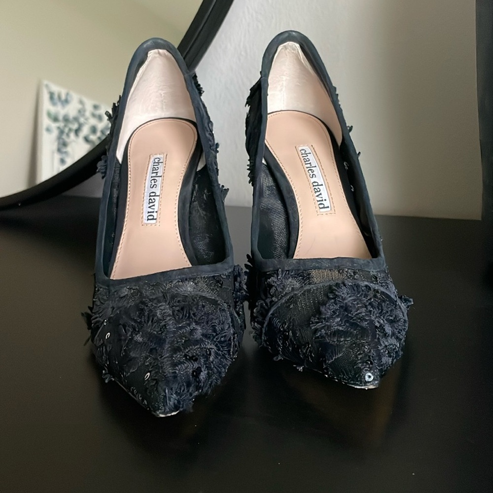 Black Lace and sequin detailed Charles David Pumps